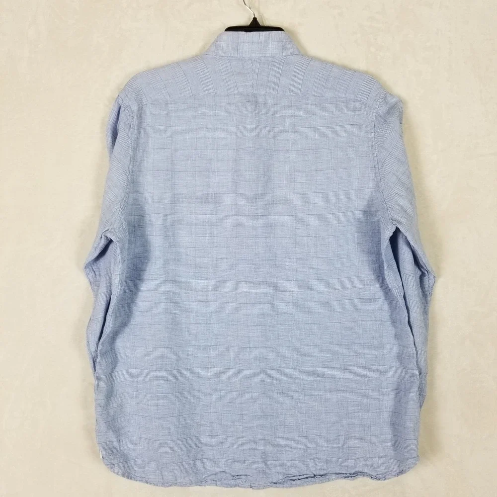 Banana Republic Button Down Men XL Blue Tailored Slim Linen Long Sleeve Shirt
